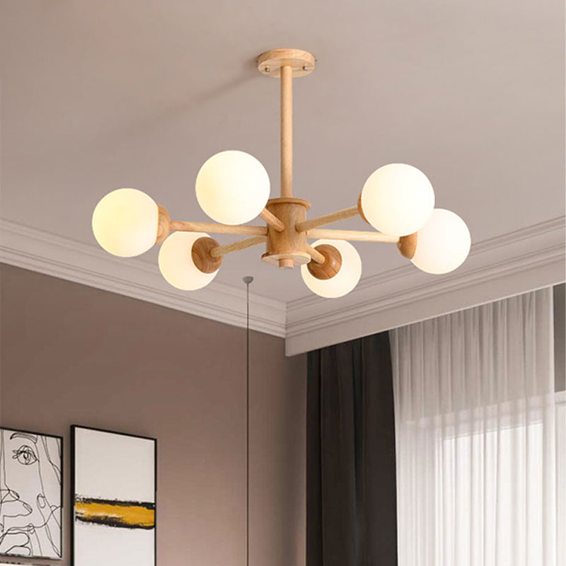 Globe Chandelier Light Fixtures Modern Multi-Head Beige Chandelier Pendant Light with Glass Shade