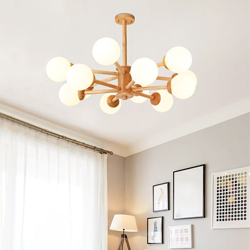 Globe Chandelier Light Fixtures Modern Multi-Head Beige Chandelier Pendant Light with Glass Shade