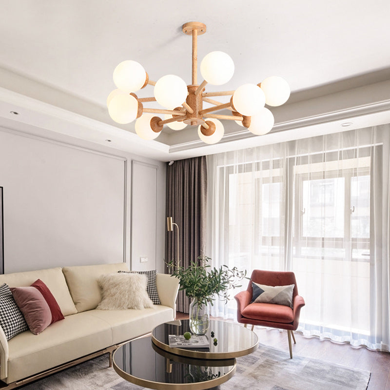Globe Chandelier Light Fixtures Modern Multi-Head Beige Chandelier Pendant Light with Glass Shade