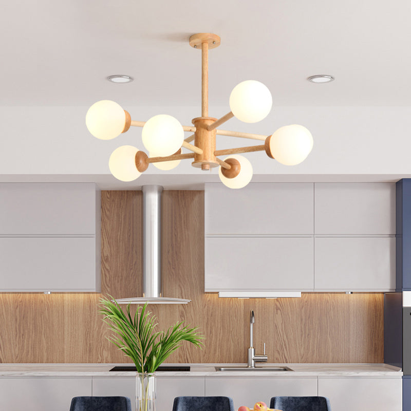 Globe Chandelier Light Fixtures Modern Multi-Head Beige Chandelier Pendant Light with Glass Shade