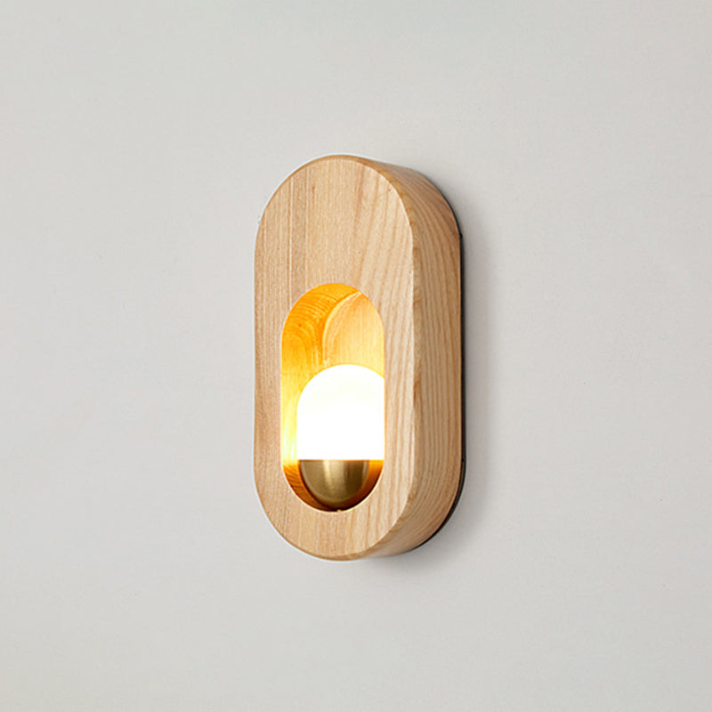 Modern Wood Wall Sconce Oval 1 Light Acrylic Wall Mounted Light for Bedroom