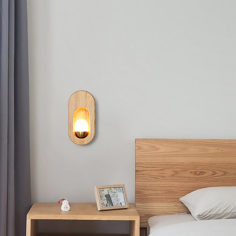 Moderna pared de madera apliques ovalado 1 luz acrílica de pared acrílica para dormitorio
