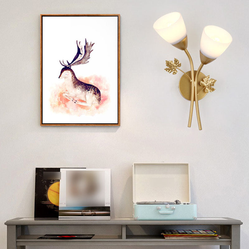 Moderne wandkandellicht, wit glas 2-lichtsconstructie Lamp voor slaapkamer