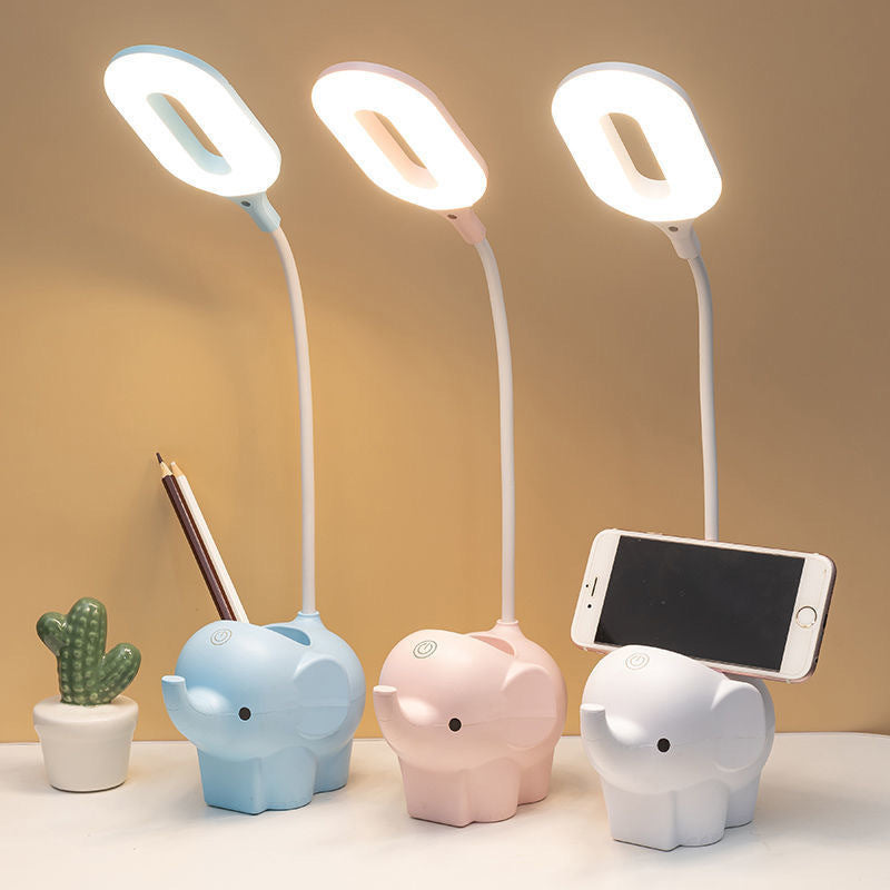 Lámpara de mesa de lectura creativa moderna Luz de mesa de elefante de 1 luz con puerto USB