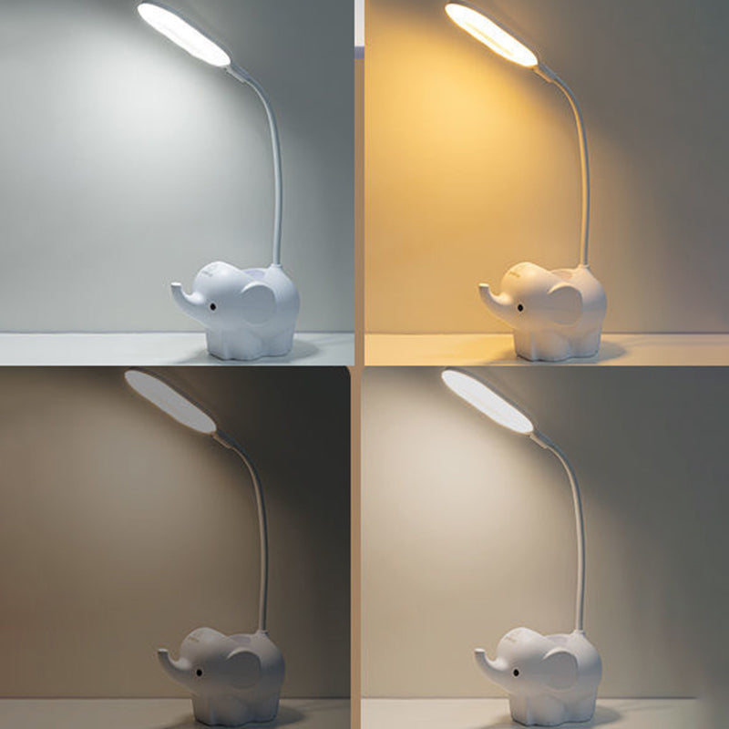 Lámpara de mesa de lectura creativa moderna Luz de mesa de elefante de 1 luz con puerto USB