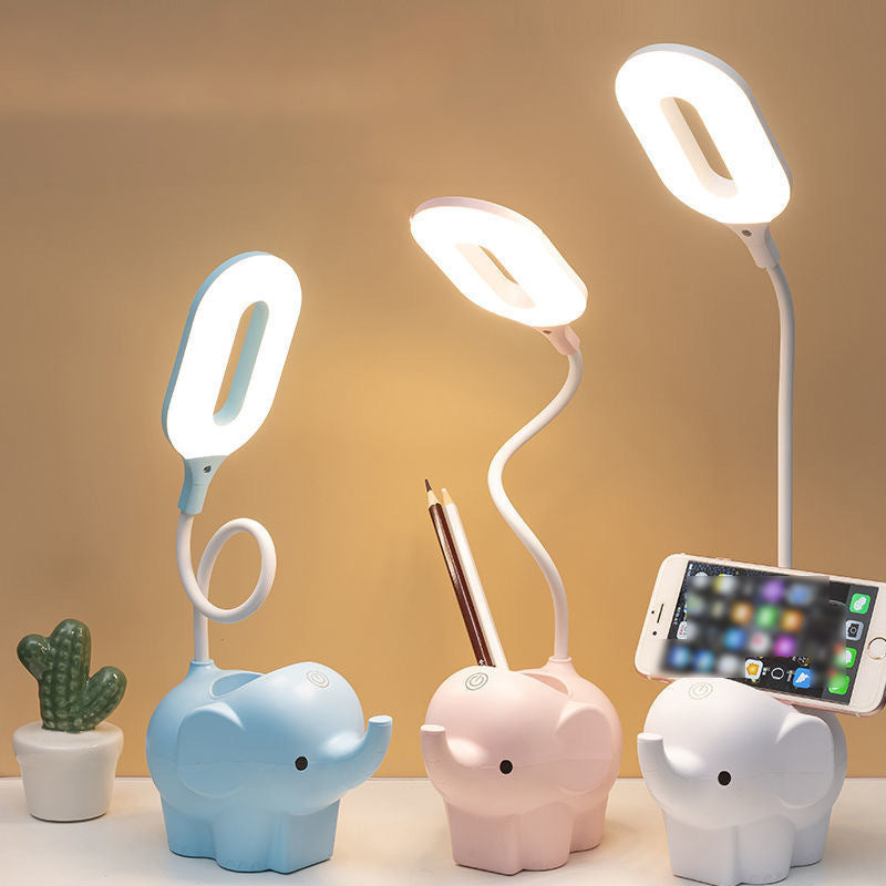 Lámpara de mesa de lectura creativa moderna Luz de mesa de elefante de 1 luz con puerto USB