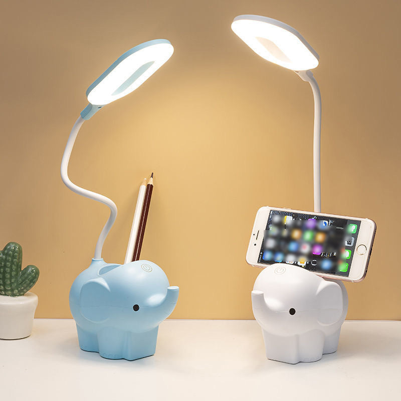 Lámpara de mesa de lectura creativa moderna Luz de mesa de elefante de 1 luz con puerto USB