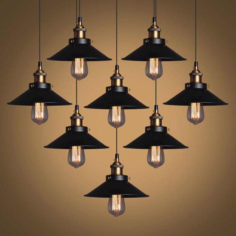 Tapered Cape Shade 1-Light Industrial Metal Pendant Light Hanging Ceiling Light in Black