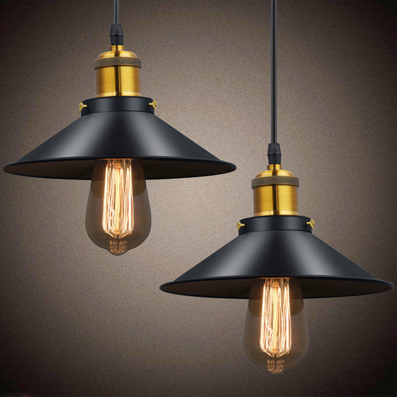 Tapered Cape Shade 1-Light Industrial Metal Pendant Light Hanging Ceiling Light in Black