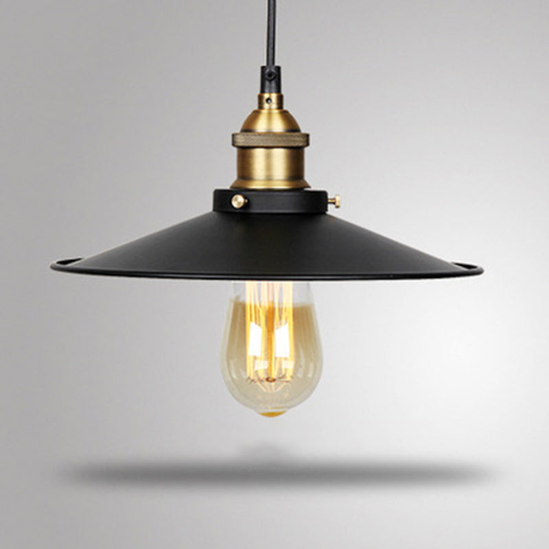 Tapered Cape Shade 1-Light Industrial Metal Pendant Light Hanging Ceiling Light in Black