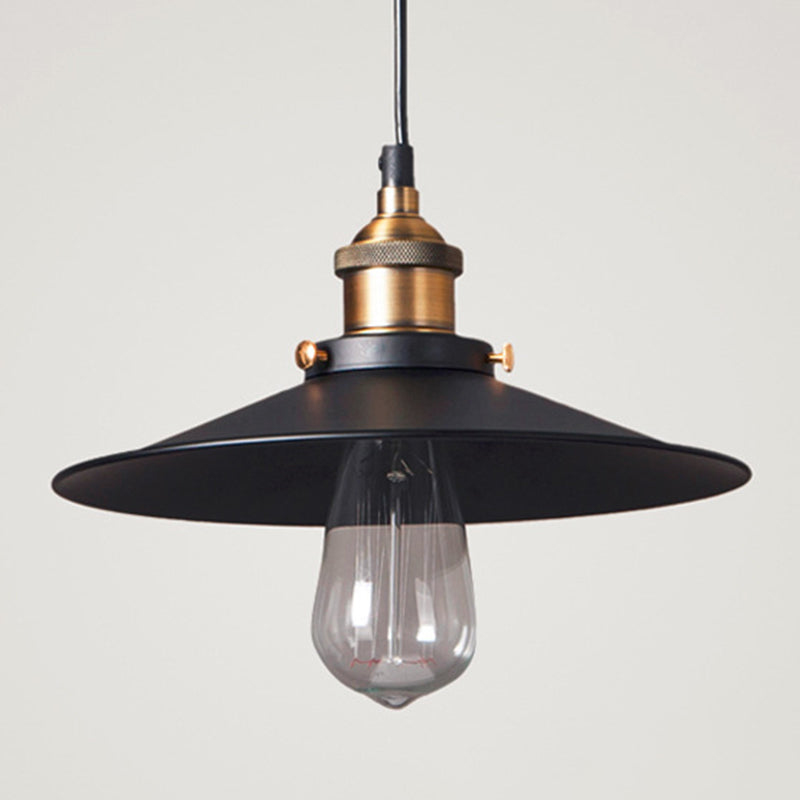 Tapered Cape Shade 1-Light Industrial Metal Pendant Light Hanging Ceiling Light in Black