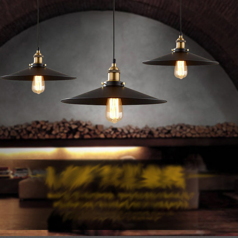 Tapered Cape Shade 1-Light Industrial Metal Pendant Light Hanging Ceiling Light in Black