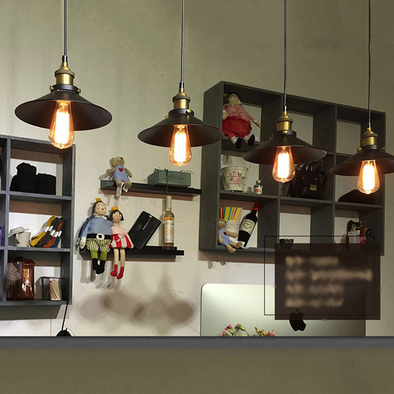 Tapered Cape Shade 1-Light Industrial Metal Pendant Light Hanging Ceiling Light in Black