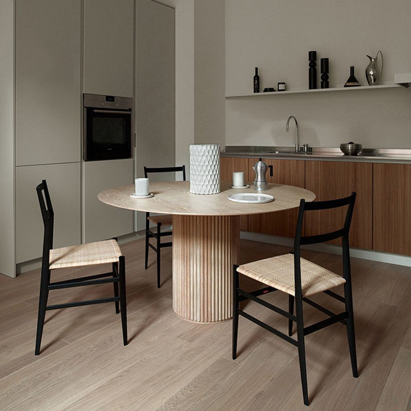 Mesa redonda de comedor de madera maciza mesa de madera moderna con pedestal para restaurante