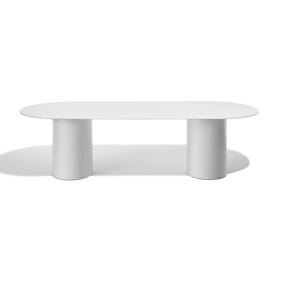 Tavolo da pranzo ovale in legno massiccio contemporaneo tavolo da pranzo cucina con doppia base di piedistallo