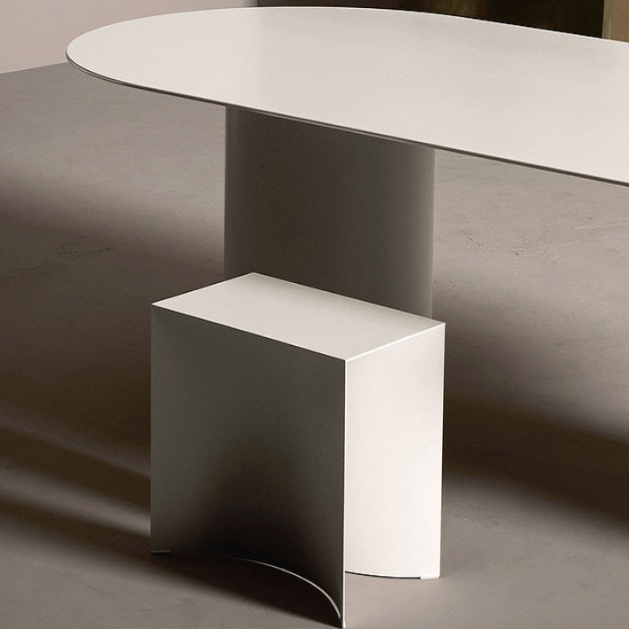Tavolo da pranzo ovale in legno massiccio contemporaneo tavolo da pranzo cucina con doppia base di piedistallo