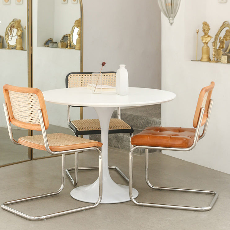 Round Tulip Base Modern Dining Table White Fixed Table with Sintered Stone