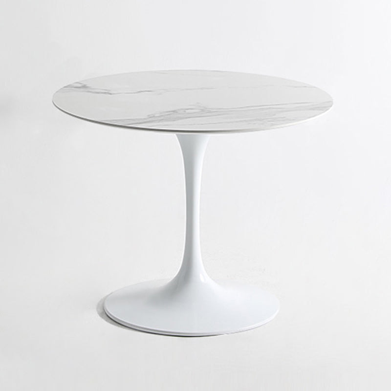 Round Tulip Base Modern Dining Table White Fixed Table with Sintered Stone