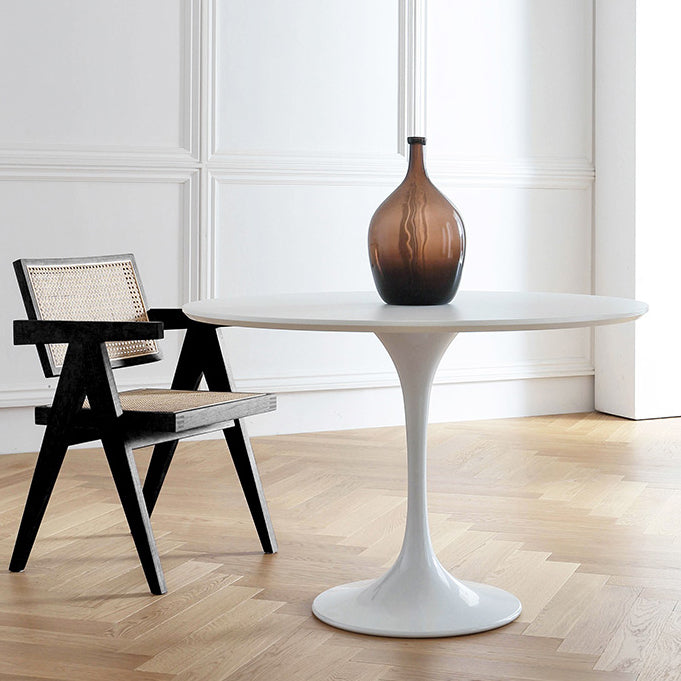 Round Tulip Base Modern Dining Table White Fixed Table with Sintered Stone