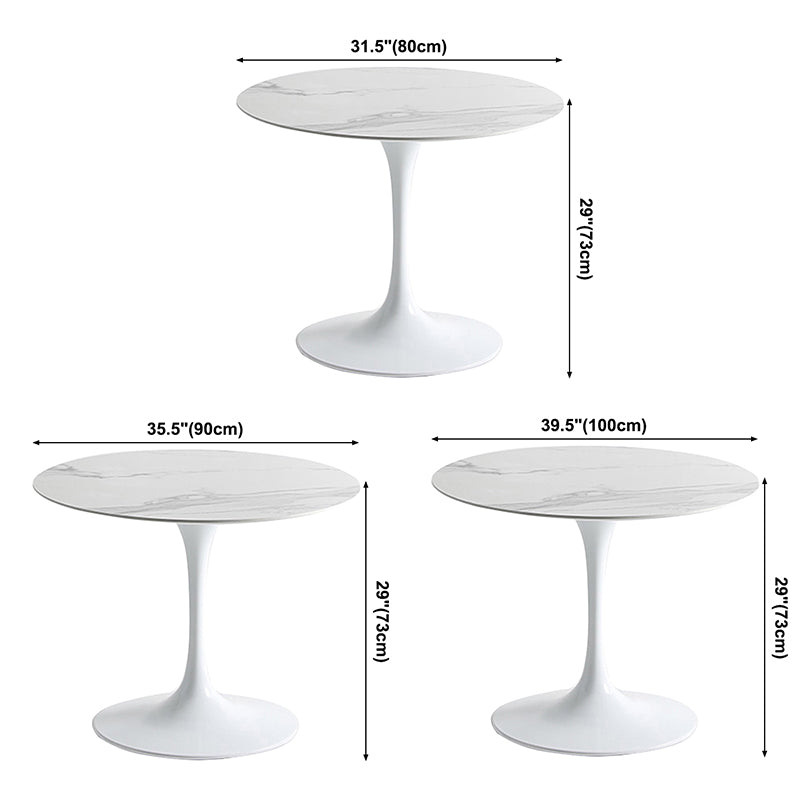 Round Tulip Base Modern Dining Table White Fixed Table with Sintered Stone