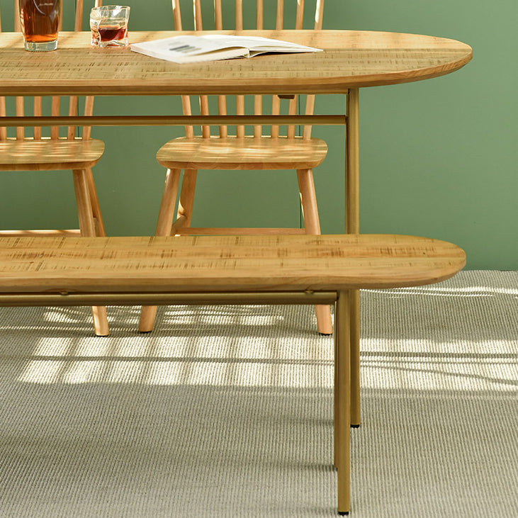 Zeitgenössischer Massivholz Khaki Esstisch Oval Form Standard Esstisch für Küche