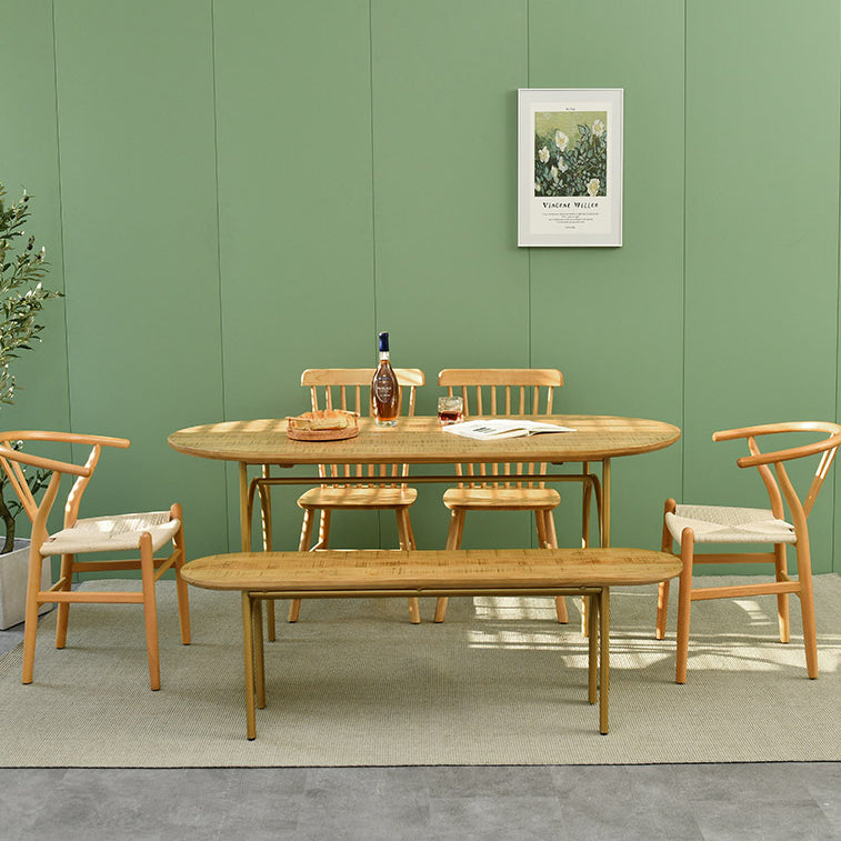 Zeitgenössischer Massivholz Khaki Esstisch Oval Form Standard Esstisch für Küche