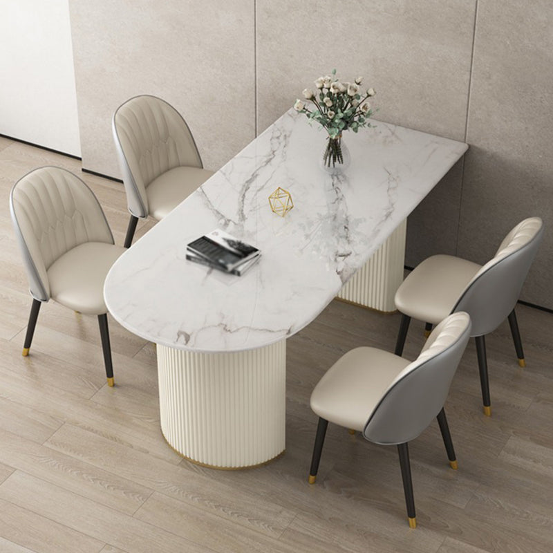 Tavolo da pranzo moderno in pietra sinterizzata con doppio piedistallo per sala da pranzo