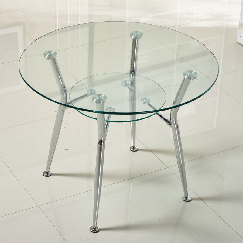 Moderner Glas Küche Küche Esstisch klarer runder Tisch mit Metallbasis für Zuhause