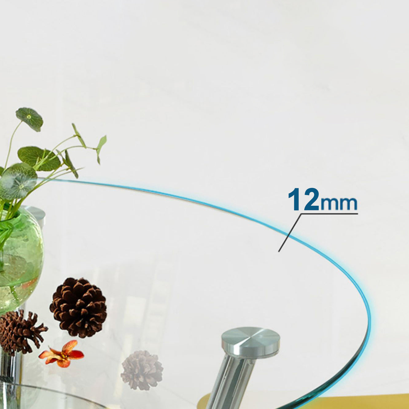 Moderner Glas Küche Küche Esstisch klarer runder Tisch mit Metallbasis für Zuhause