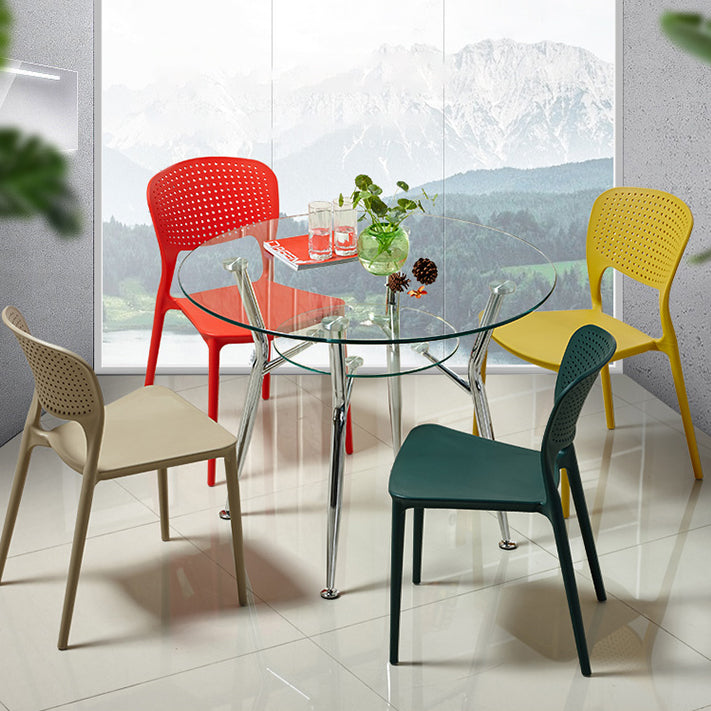 Moderner Glas Küche Küche Esstisch klarer runder Tisch mit Metallbasis für Zuhause