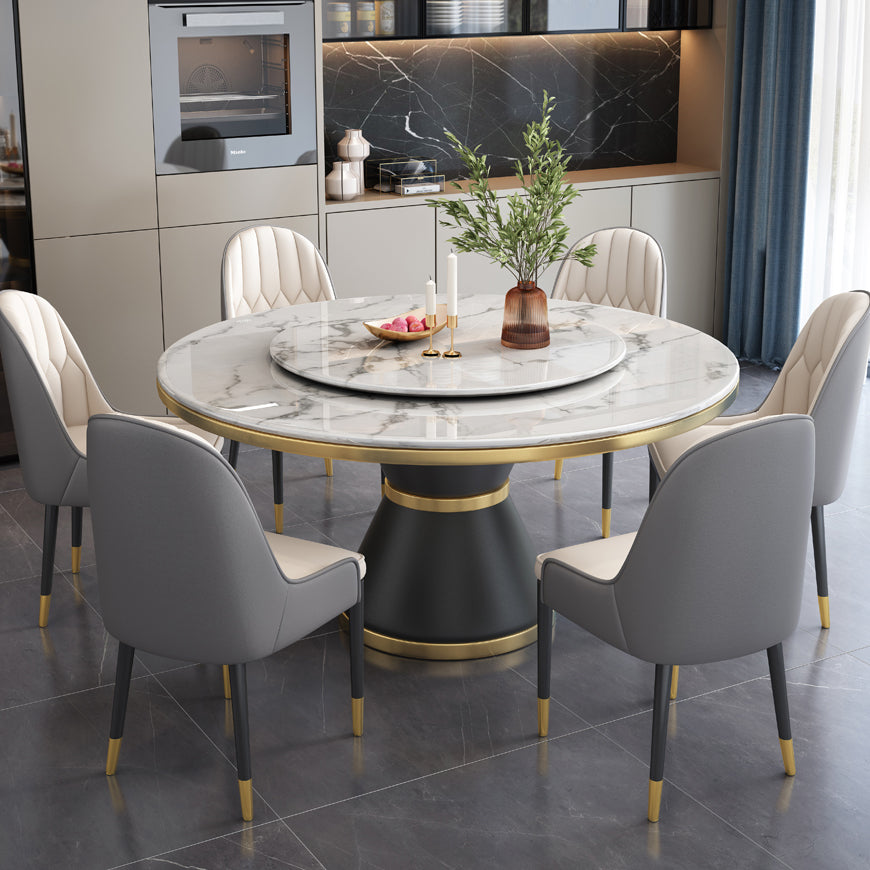 Round Modern Style Sintered Stone Dining Table Furniture with Metallic Base