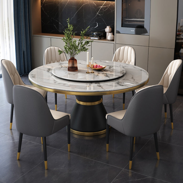 Round Modern Style Sintered Stone Dining Table Furniture with Metallic Base