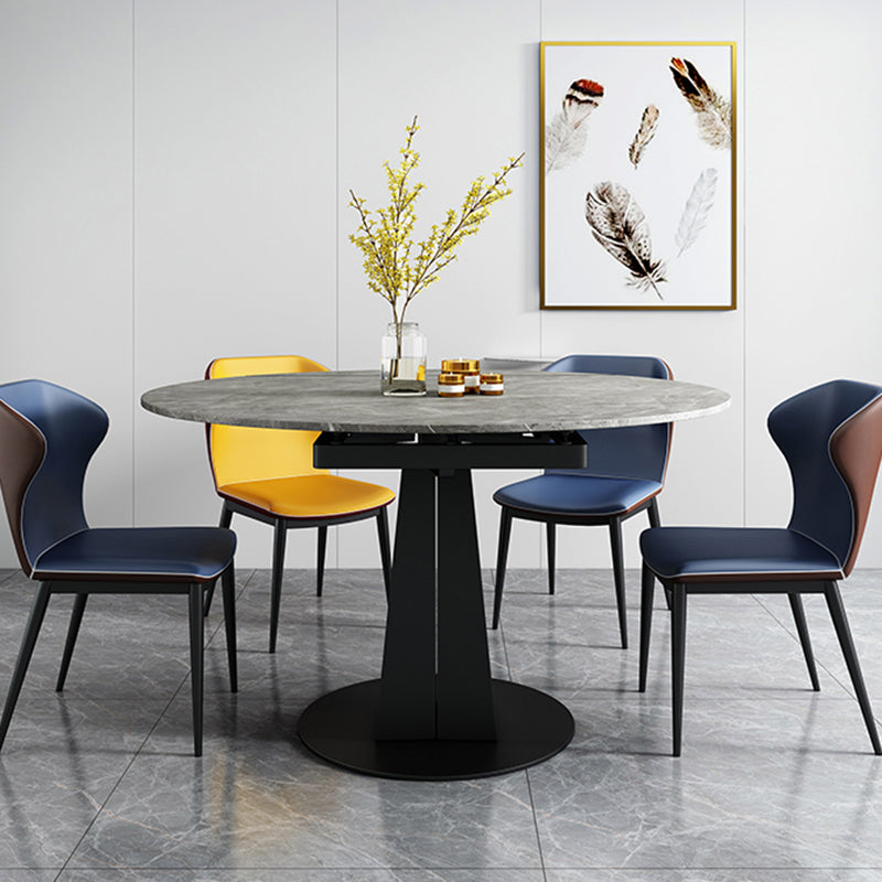 Moderner runder Esstisch Sinterstein Tisch mit schwarzer Sockelbasis, 47,2 "L x 32,7" W x 30 "H