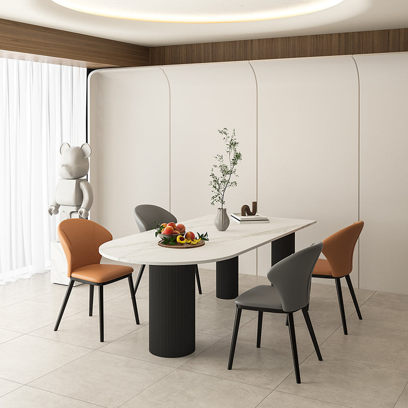 Solid Wood Modern Free Form Dining Table High Gloss White Sintered Stone Table for Dining Room