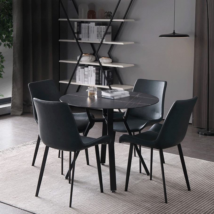 Modern Style Sintered Stone Dining Room Table Round Table with Metal Base