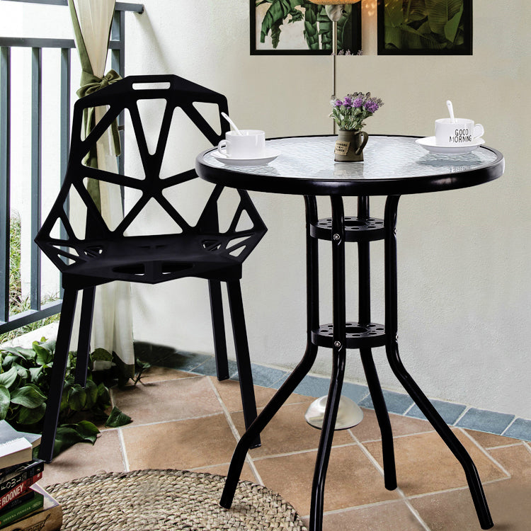 Modern Style Glass Dining Room Dinner Kitchen Table Clear Round Table with Metal Base