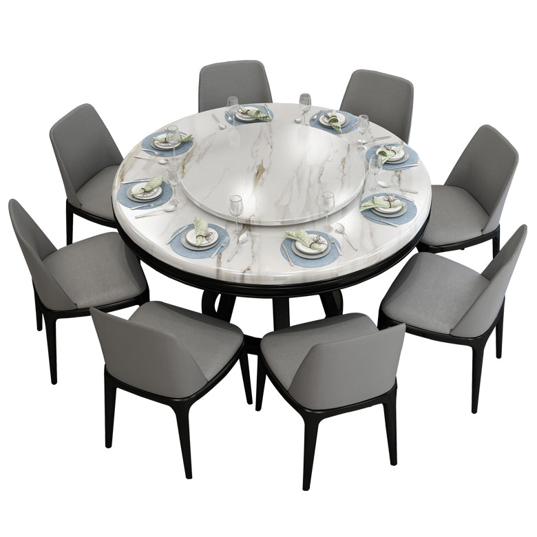 Simplicity Home Sintered Stone Dining Table Round Shape Table with Solid Wood Base