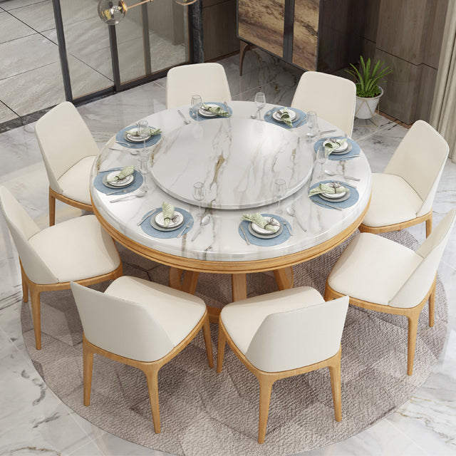 Simplicity Home Sintered Stone Dining Table Round Shape Table with Solid Wood Base