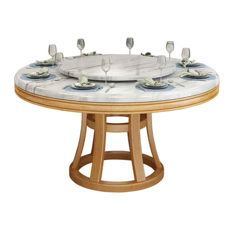 Simplicity Home Sintered Stone Dining Table Round Shape Table with Solid Wood Base