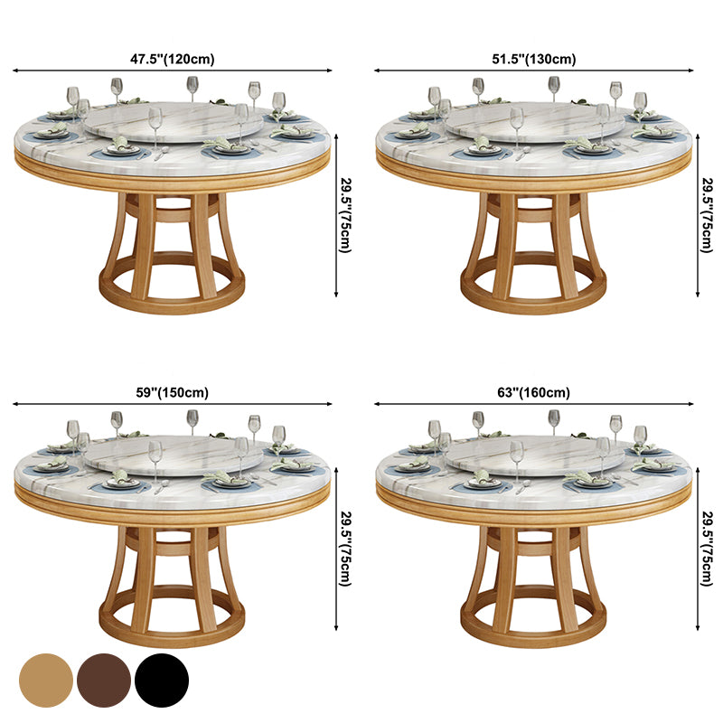 Simplicity Home Sintered Stone Dining Table Round Shape Table with Solid Wood Base