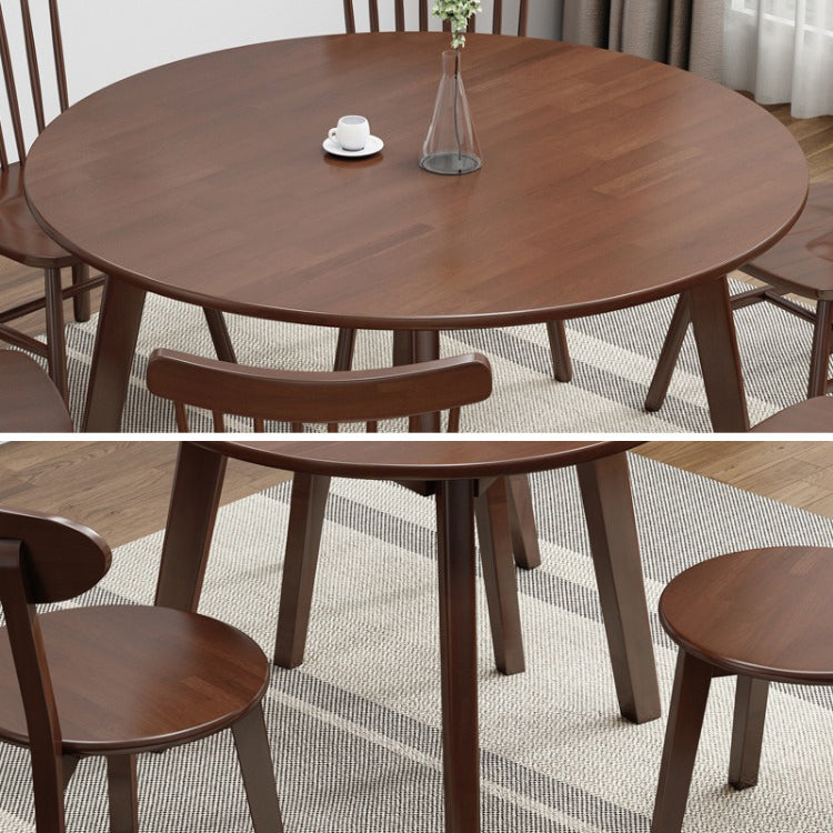 Contemporary Solid Wood Round Dining Table Kitchen Standard Dining Table with 4 Legs Base