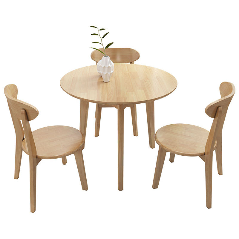 Contemporary Solid Wood Round Dining Table Kitchen Standard Dining Table with 4 Legs Base