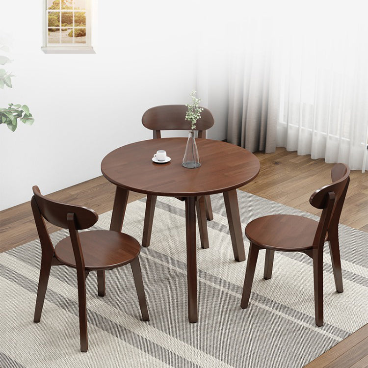 Contemporary Solid Wood Round Dining Table Kitchen Standard Dining Table with 4 Legs Base