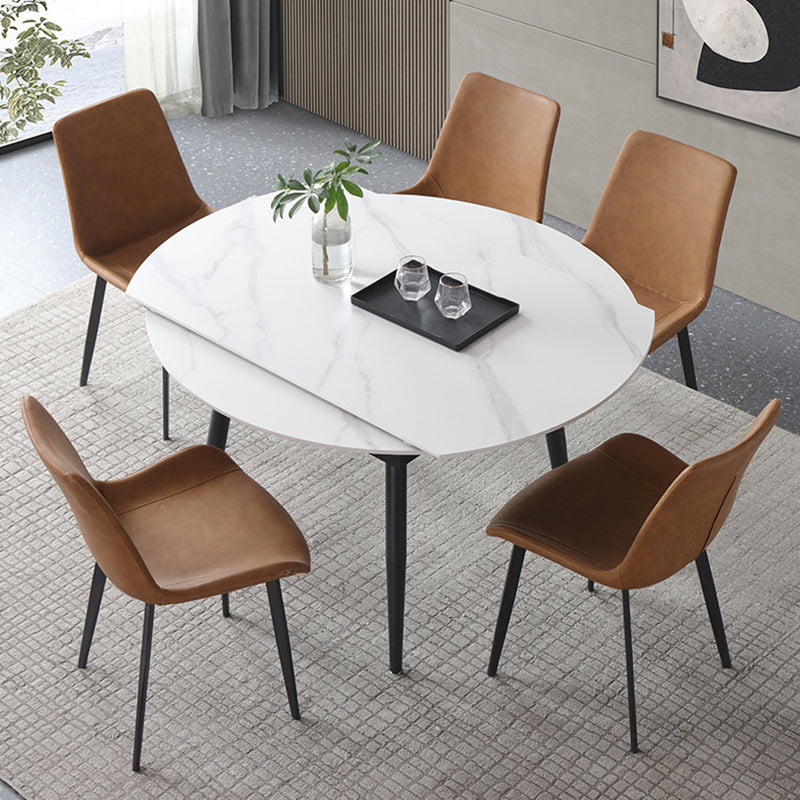 Modern Style Sintered Stone Dining Table White Round Home Table with Black Frame