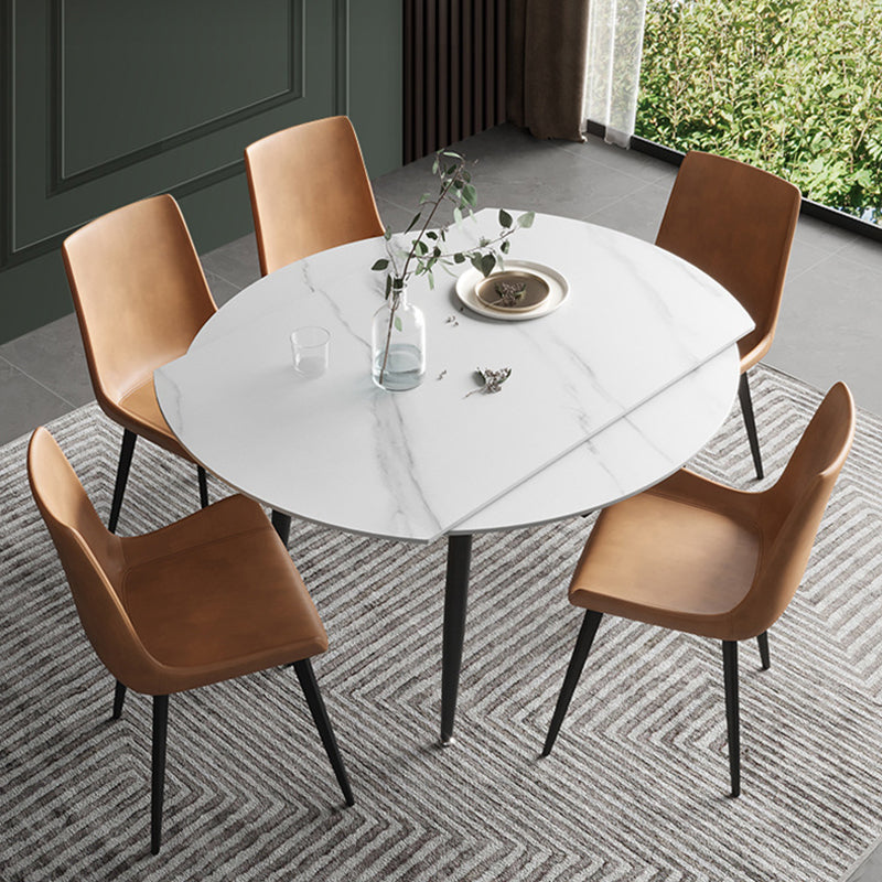 Modern Style Sintered Stone Dining Table White Round Home Table with Black Frame