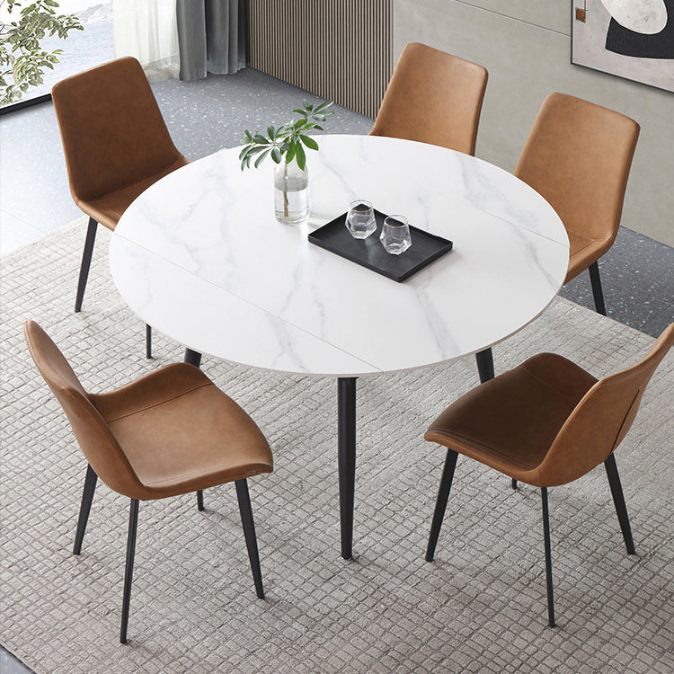 Modern Style Sintered Stone Dining Table White Round Home Table with Black Frame