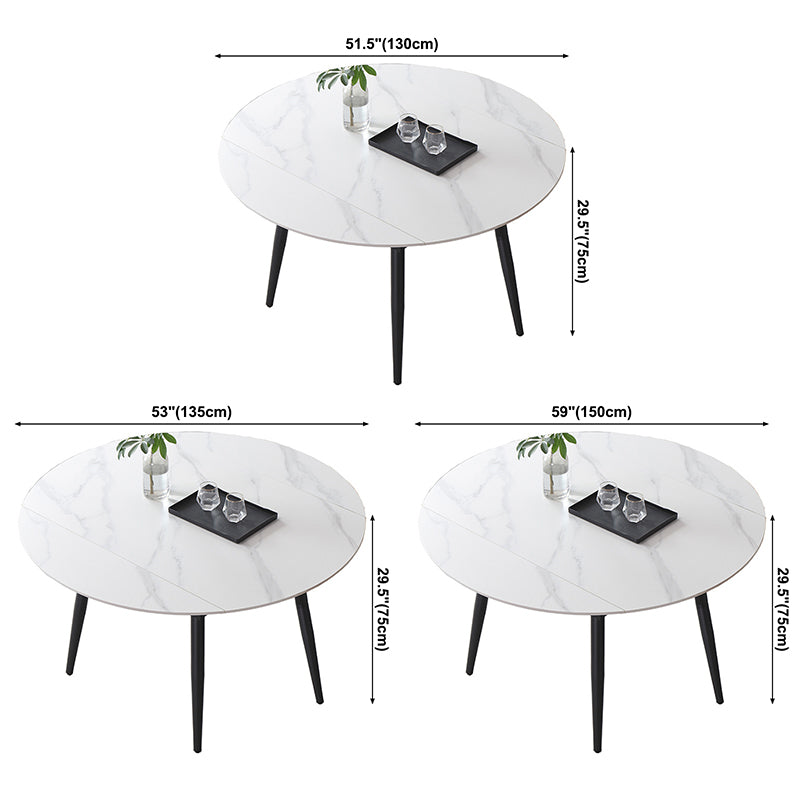 Modern Style Sintered Stone Dining Table White Round Home Table with Black Frame