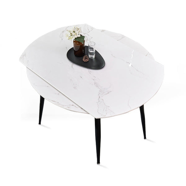 Modern Style Sintered Stone Dining Table White Round Home Table with Black Frame
