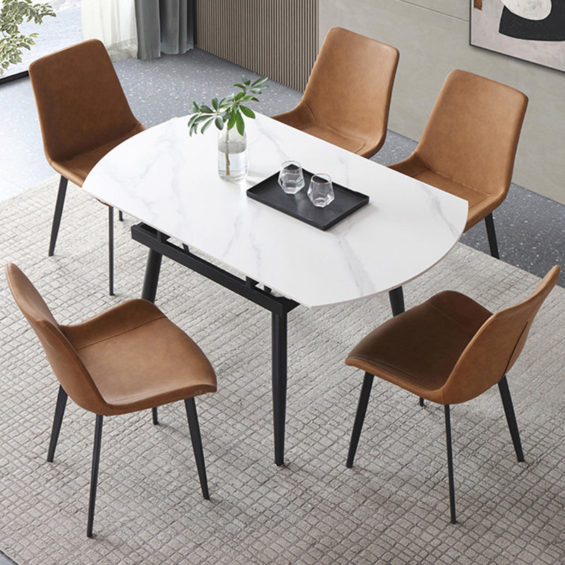 Modern Style Sintered Stone Dining Table White Round Home Table with Black Frame