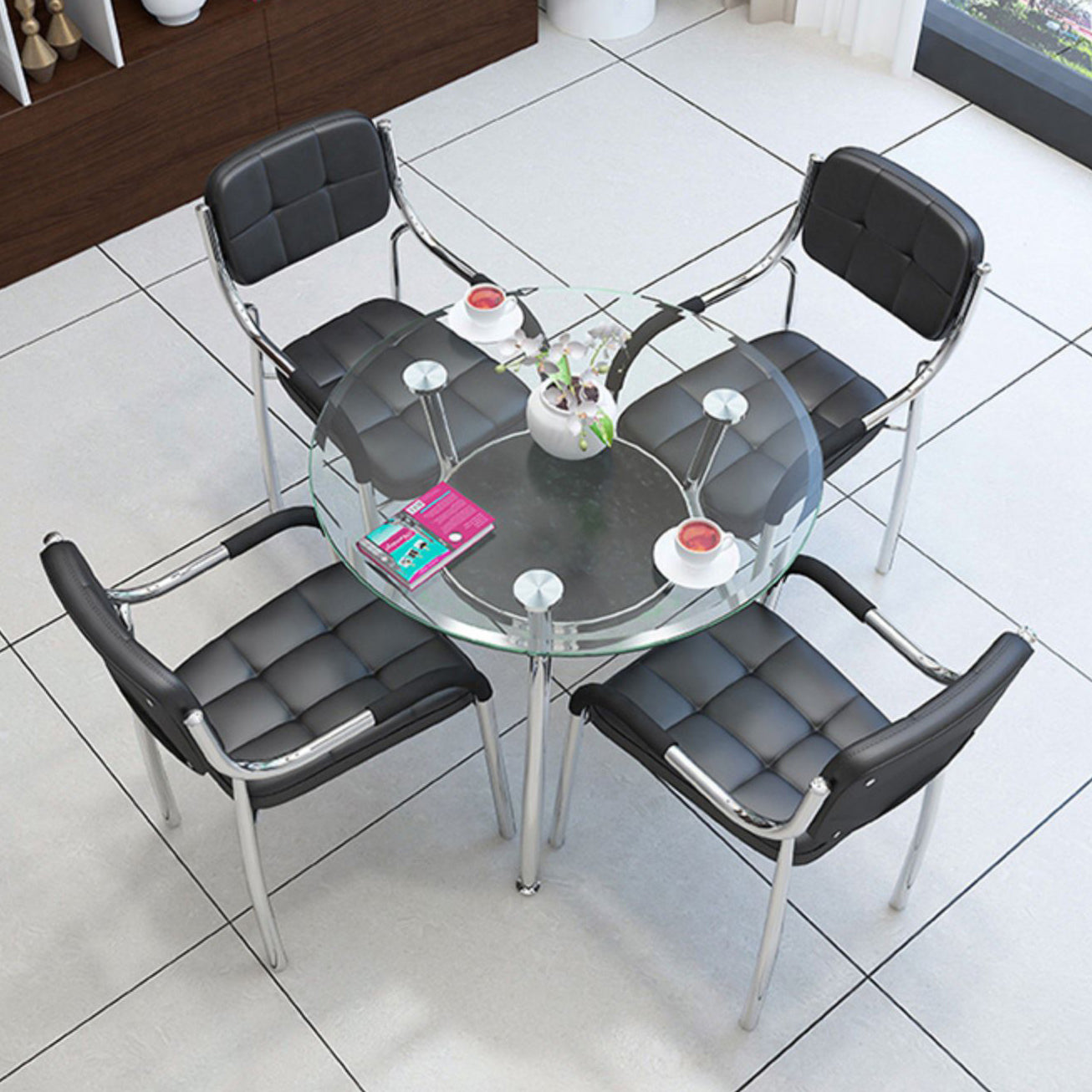 Tavolo da pranzo in vetro temperato in stile moderno tavolo da pranzo a base di pranzo per sala da pranzo